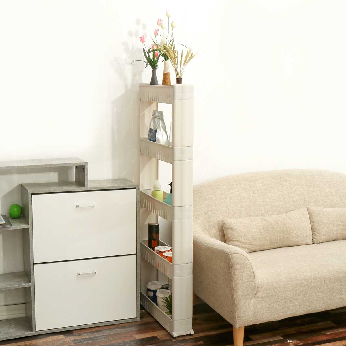 5 Tier Home Organizer Kitchen Trolley Slide Out Bathroom Storage Trolley Rack With Wheels Storage Rack Storage Cart Shelf Home