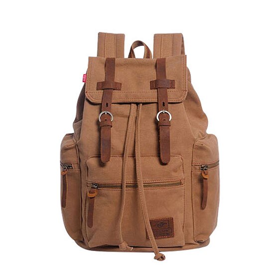 Scione Vintage Reise Rucksäcke Männer Leinwand Schule Laptop Kordelzug Bagpack Große Kapazität Retro Teenager Schulter Taschen: Brown Small