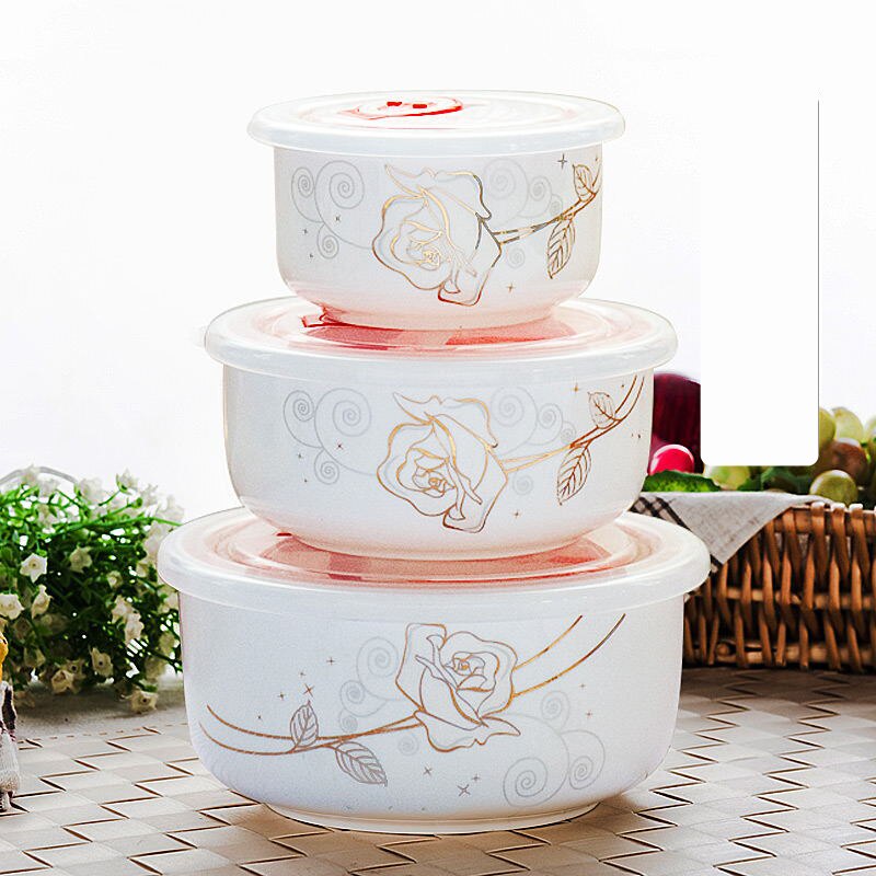 Driedelige set, fijne bone china kom set, houden voedsel warm, keramische voedsel containers, voor diner en koken, magnetron besparen