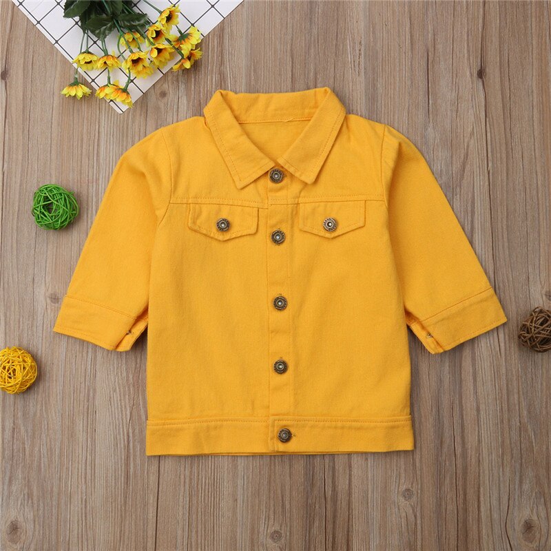 Children Baby Girl Kids Outerwear Coat Denim Jacket Jeans Long Sleeve Solid Yellow Girls Tops Clothes 1-6T