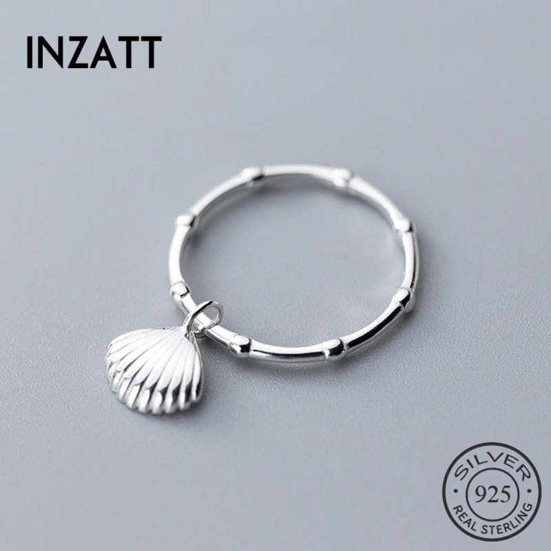 Inzatt Real 925 Sterling Zilver Minimalistische Shell Ring Voor Mode Vrouwen Party Leuke Fijne Sieraden Accessoires