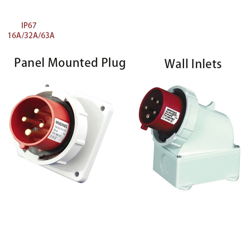 Industrielle Stecker 3/4/5 pol 16A 32A 63A ip67 Panel Montiert Stecker Wand Einlass Wasserdichte 220V 380V 415V