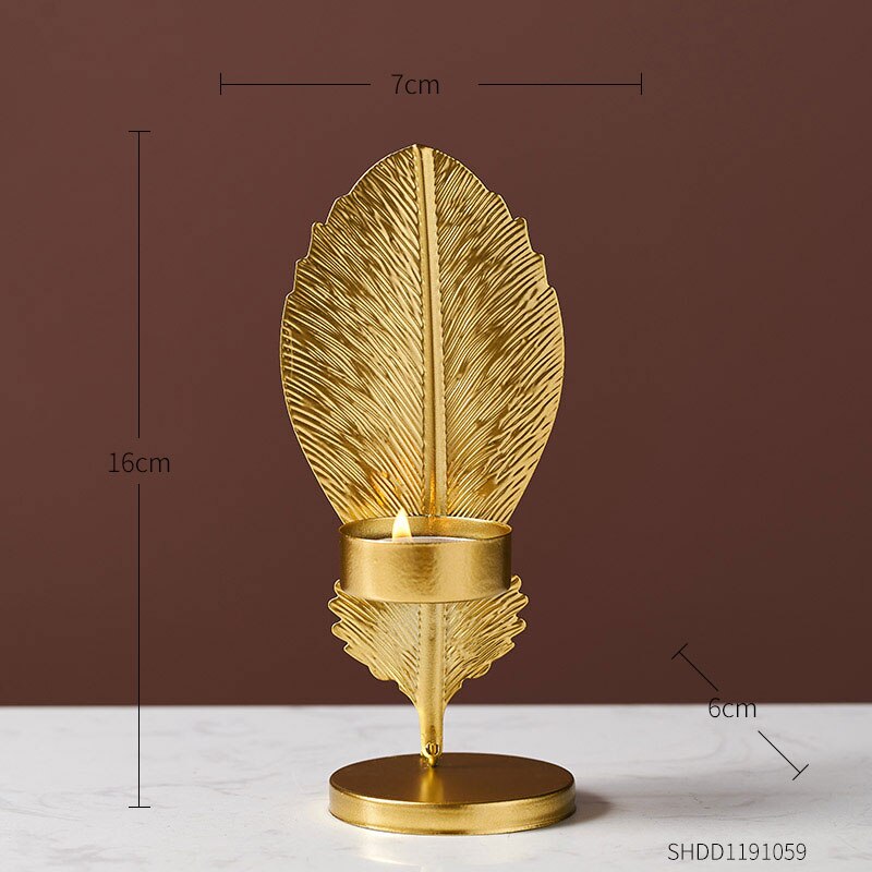 Nordic Thuis Decoratie Gouden Kandelaar Home Decor Tafel Centrum Kandelaar Marokkaanse Decor Moderne Metalen Kerst Middelpunt: Golden-feather