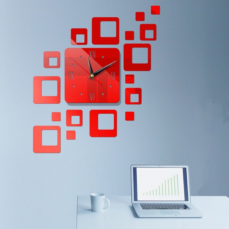 1pcs DIY Modern Mirror Surface Large 3D Wall Clock Home Office Wall Stickers Living Room Decoration