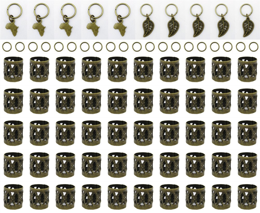 Anillos africanos de bronce para el pelo, cuentas, puños, tubos, amuletos, trenzas para el pelo, joyería, accesorios para hombres y mujeres, 70/80/100 Uds.: 80pcs Mix Styles