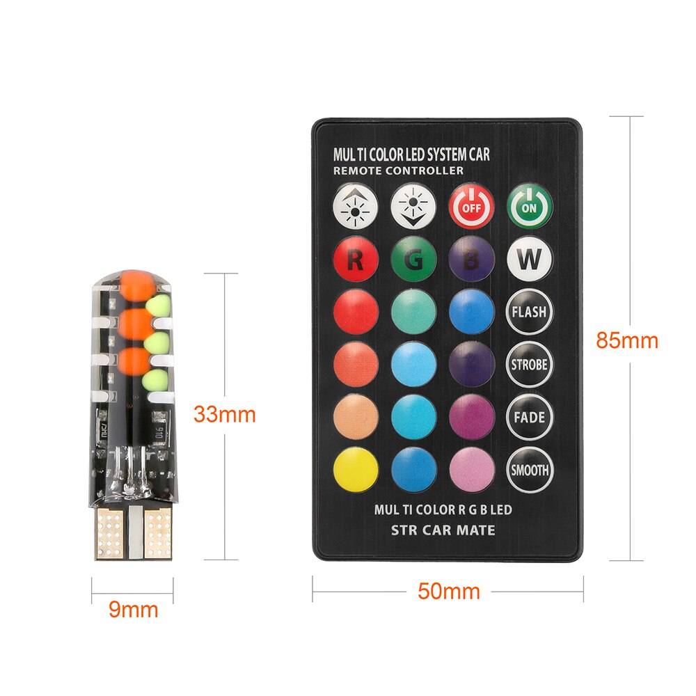 Led W5W T10 RGB Luz de liquidación Universal coche RGB COB 12SMDs colorido Multi Modo bombillas para coche con control remoto