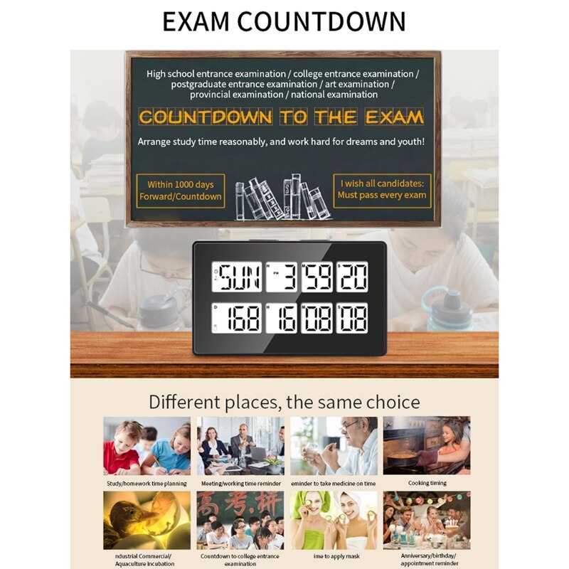 Digital Kitchen Timer with Dual Countdown Stop Watches Timer/Magnetic Timer Clock Calender 999 Days Timer Farm Hatch