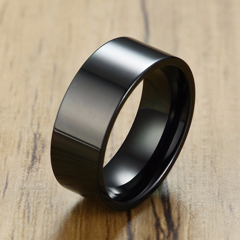 Heren Ring 8Mm Platte Pipe Cut Matte Zwart Rvs Wedding Engagement Band Voor Mannen Sieraden