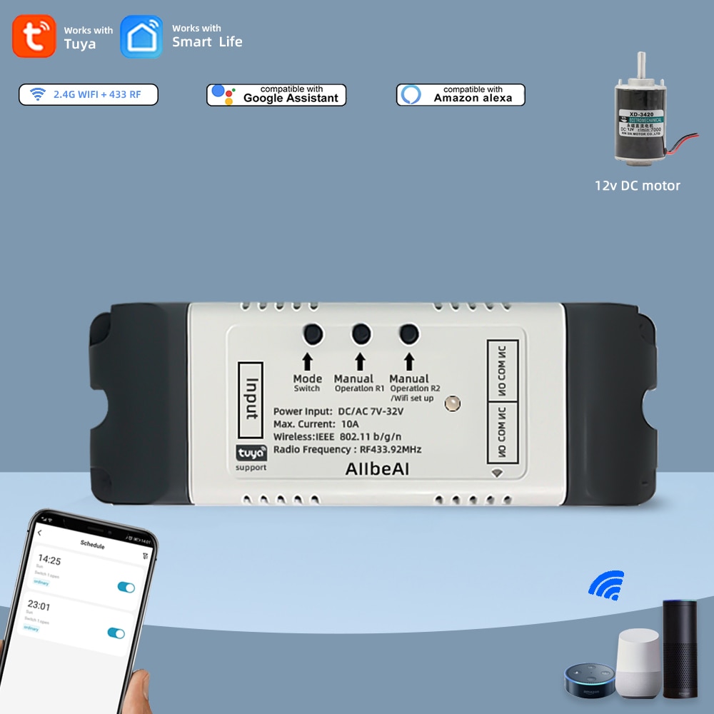 2CH Tuya Wireless Switch,WiFi Switch Module,Smart life APP,Remote Control,DIY Smart Home,2Gang Relay,work with Alexa Google Home