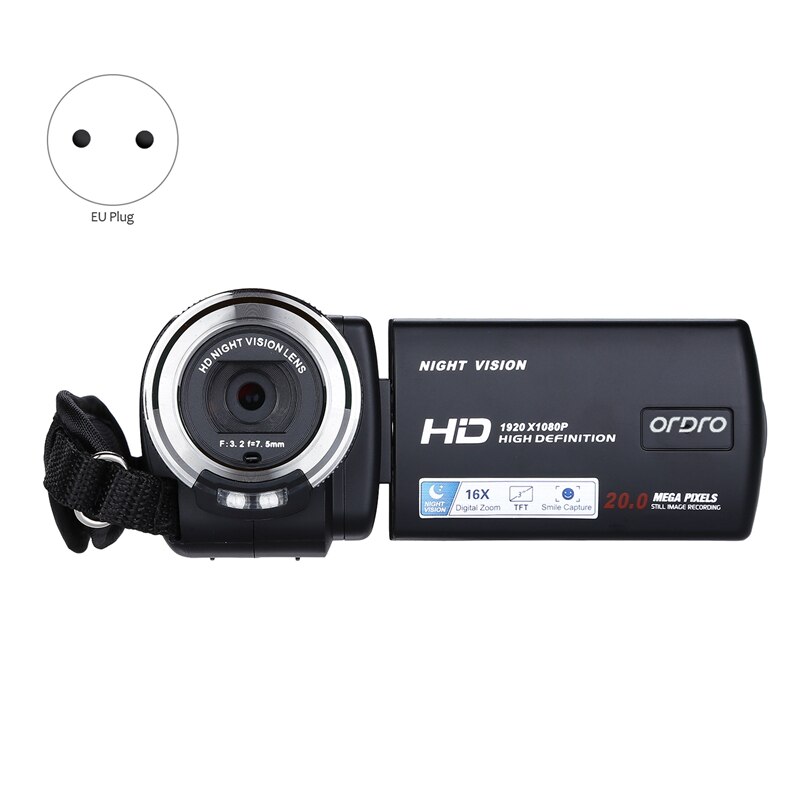 ORDRO Digital Camera HDV-V12 3.0 Inch LCD 1080P FHD Camcorder 16X Zoom DVR IR Night Vision CMOS Sensor Microphone