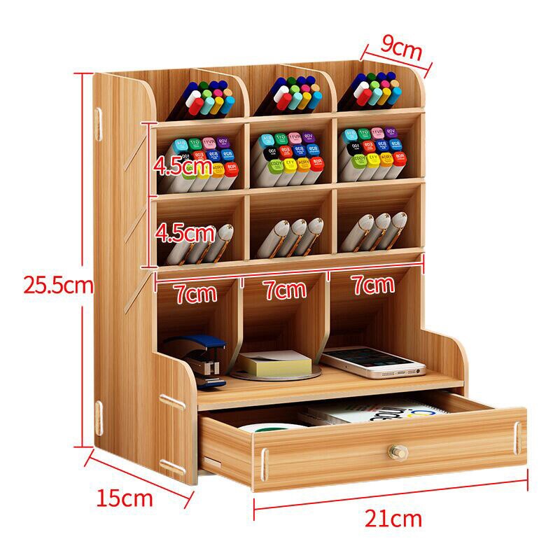 Wooden Pen Holder Large Capacity Cute Desk Pen Holder Pencil Storage Box Desktop Organizer Stand Case School Office Stationery