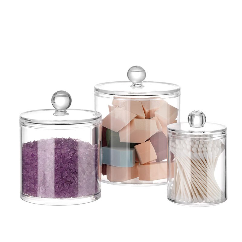 3 Stks/set Opbergdoos Badkamer Organizer Cosmetische Opbergdoos Acryl Clear Jar Katoenen Bal Qtip Houder Containers Met Deksels