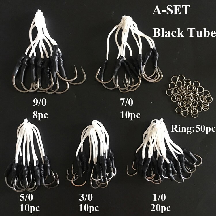 Posidon 108pcs/box 10827 Stainless Steel Assist Hooks Jig Assist Fish Hooks Jigging Bait With PE Line Split Ring For Sea Fishing: A-Set Black Tube