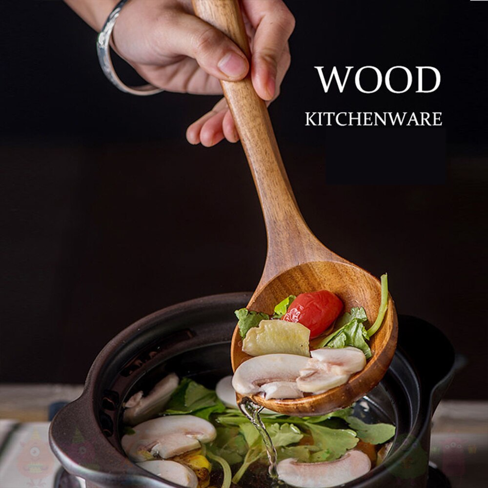 Teak Natürliche Holz Kochgeschirr Küche Utensilien Kochen Werkzeuge setzt Geschirr Geschirr Geschirr Löffel Schaufel Sieb Holz Bausatz