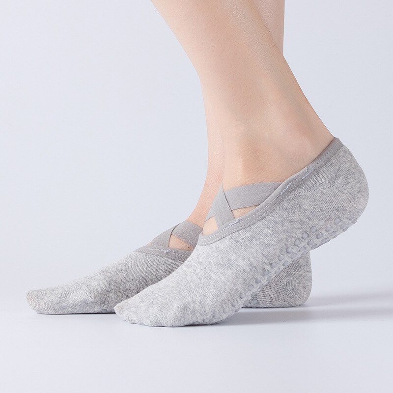 Calcetines de Yoga antifricción transpirables para mujer, medias de algodón antideslizantes de silicona, para Pilates y baile: Light gray