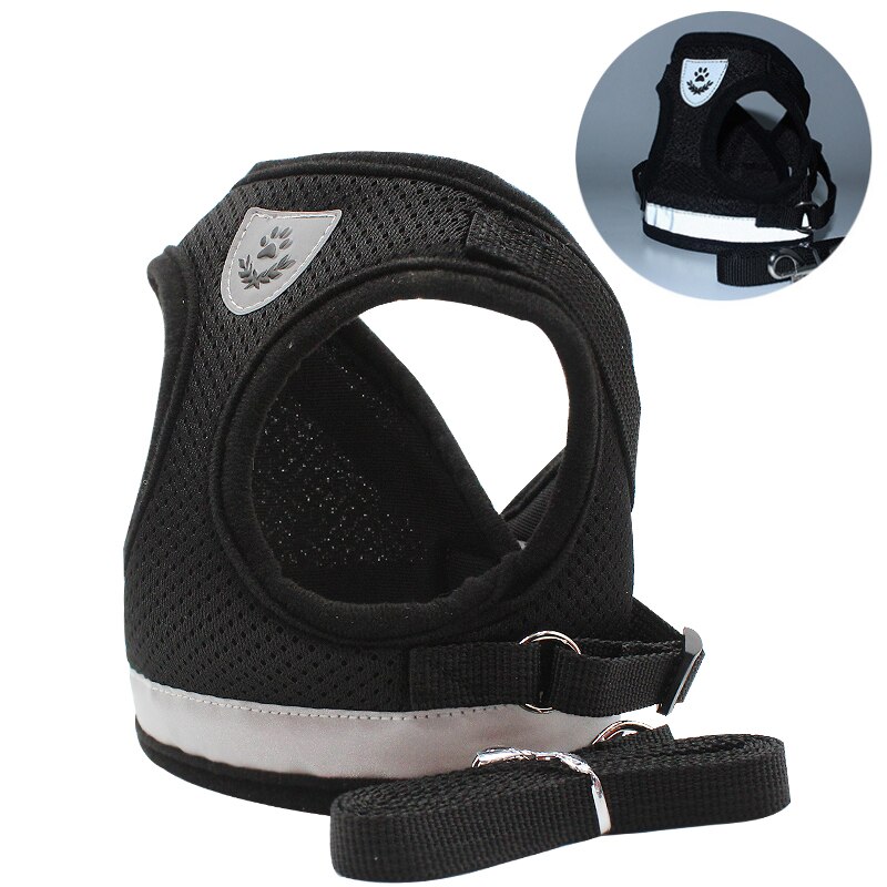 Pet Dog Reflective Harness Leash Escape Proof Pet Clothes Kitten Puppy Dogs Vest Adjustable Easy Control Reflective Cat Harness: Black / XS