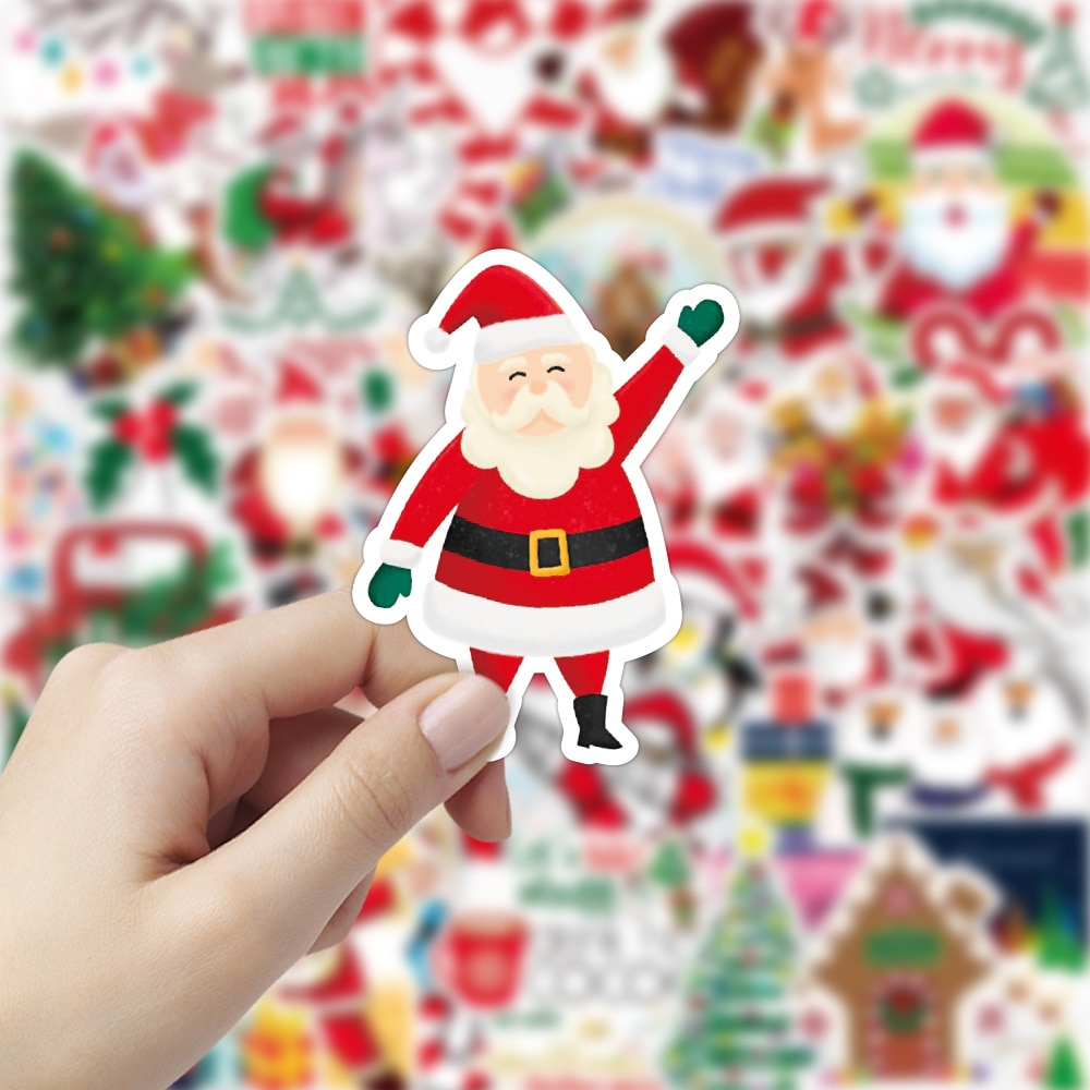 50pcs Merry Christmas Ball Elk Santa Claus Sticker DIY for On Skateboard Suitcase Luggage Snowman Sticker Xmas Decoration