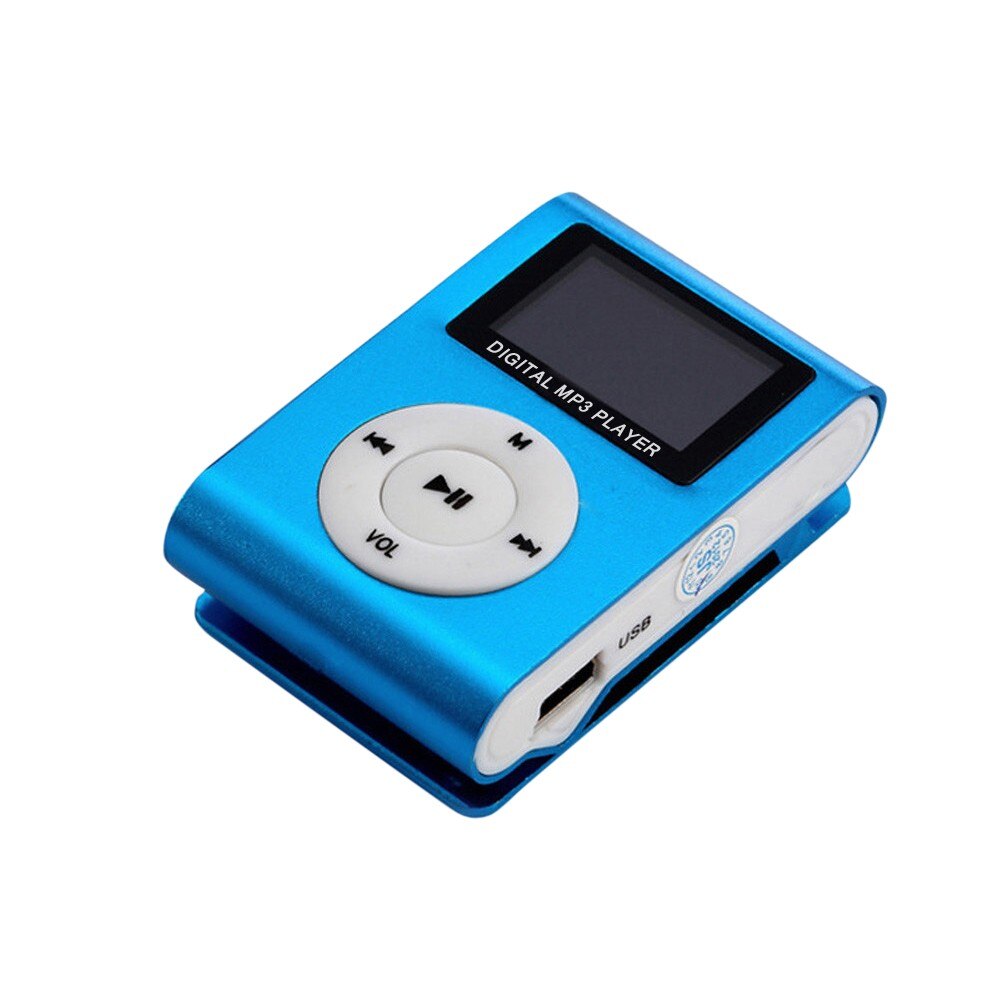 Mini USB Clip MP3 Player USB 2.0/1.1 LCD Screen 3.5mm stereo Jack FOR 2/4/8/16GB/32GB Micro SD/TF card Music Equalizer music: blue