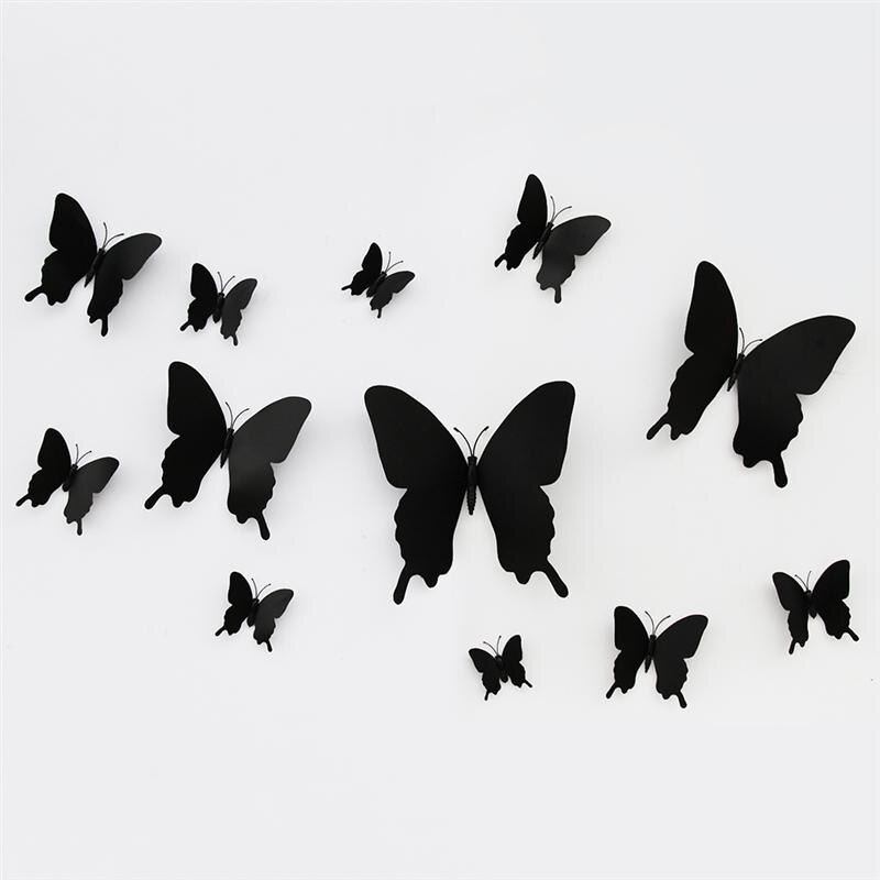 12 pièces noir papillon Stickers muraux ensemble 3D Stickers muraux décorations pour la maison pour chambre salon décoration de la maison autocollants