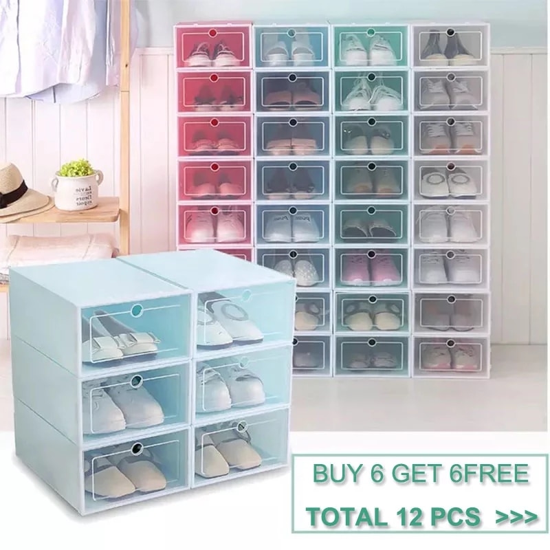6 /12 pcs Thick Transparent Storage Box Shoe Box Storage Shoe Box Dustproof Shoes Organizer Box Clamshell Type Storage Organizer