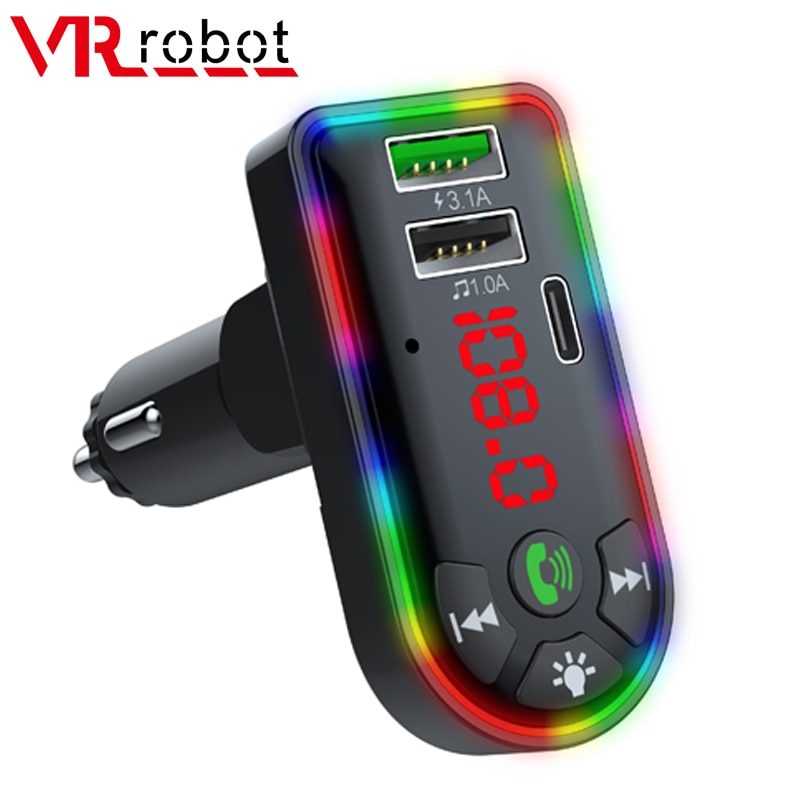 VR robot 5V 3.1A FM Transmitter Bluetooth 5.0 Car MP3 Player Wireless Handsfree Car Kit U Disk/TF Music Player with PD Charger