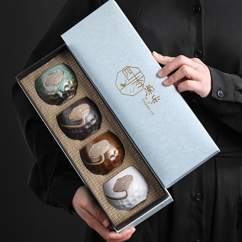 DXUIALOI Japanischen stil high-temperatur brennen keramik Kung Fu teetasse einzigen tasse 4 tasse set haushalt tee schüssel tee haus tee-set: B04 4-cup set