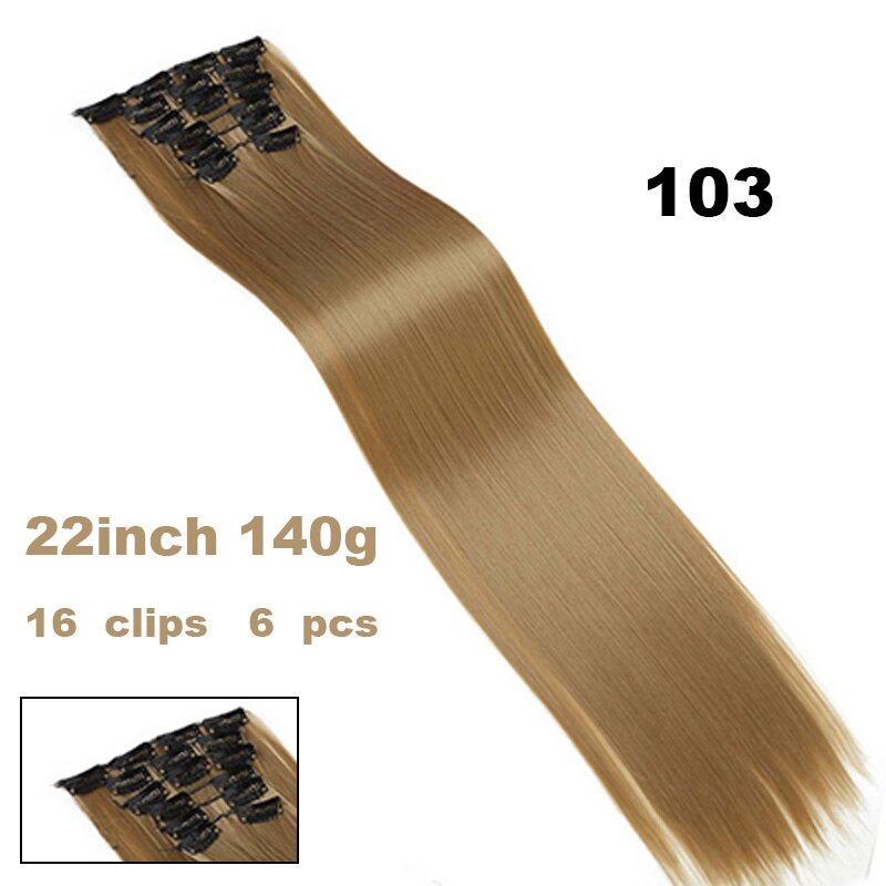 Xuanguang 6 stk/sæt 16 clips 22 tommer fuld hoved clip in hair extension langt glat hår syntetisk hårstykke til kvinder: 103