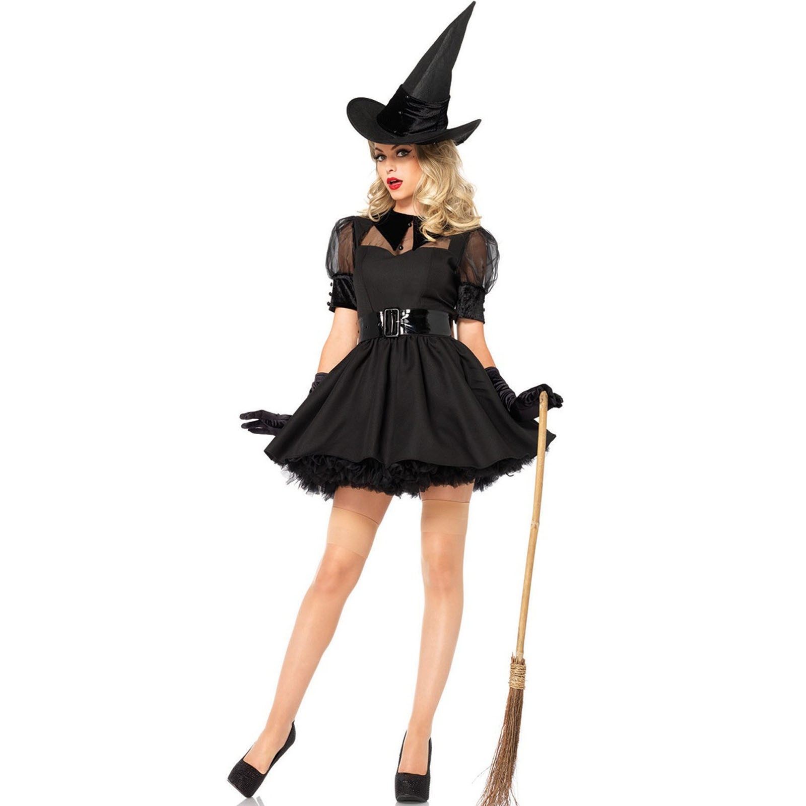 Adult Witch Costumes Women Black Witch Dress For Halloween Carnival Fancy Party Cosplay Outfit Performance Dress Up: L / black