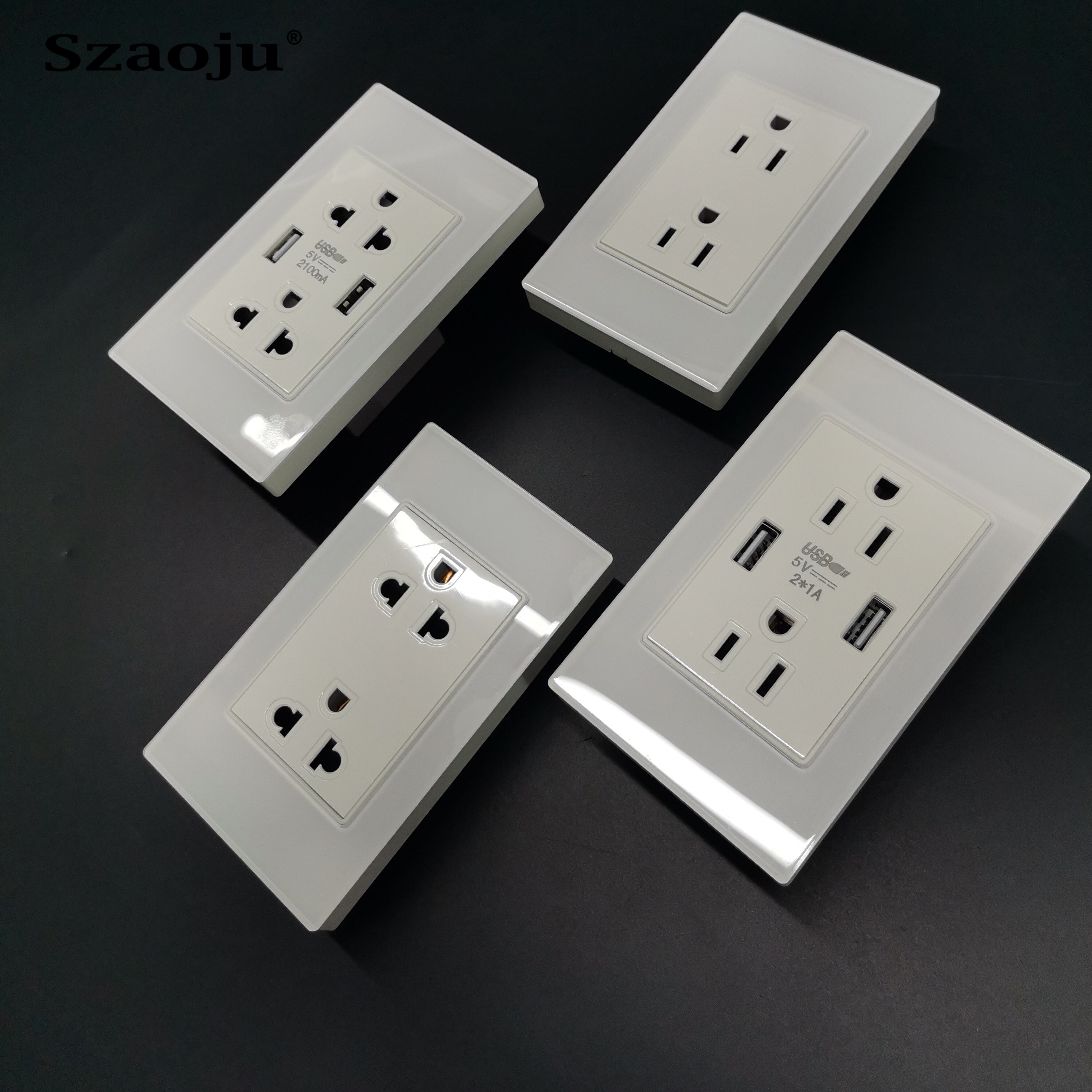 Szaoju Wall Socket Luxury 2.5D Crystal Glass Panel Multi Function,15 Amp US Standard Duplex Receptacle, 110v-127v-250v Adaptable