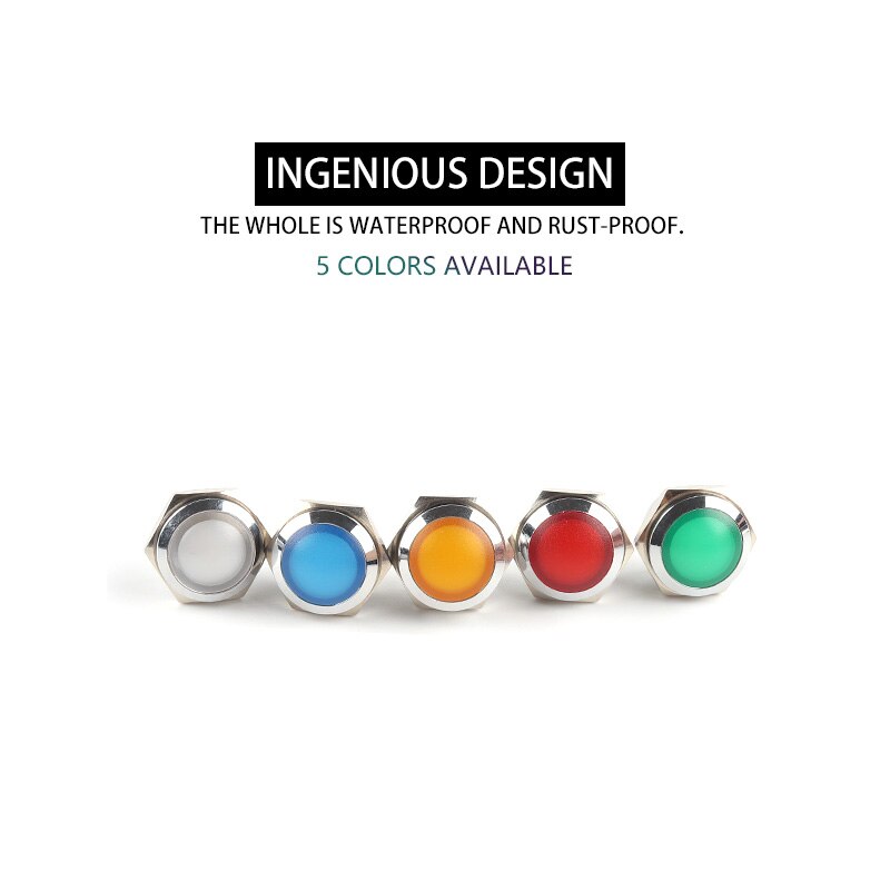 16mm With Soldering Pin No Wire Metal Indicator Light Waterproof LED power Warning Round Signal Lamp 3V 6V 12V 24V 110V 220V