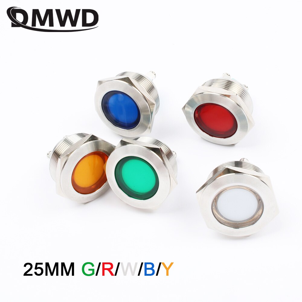 1PC 25mm LED Metal Indicator Light Flat Round Signal Lamp Light 3V 6V 12V 24V 220v Screw Connect Red Yellow Blue White