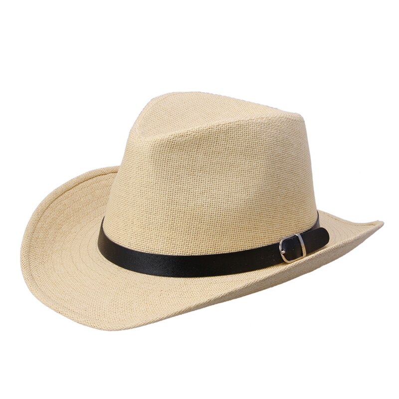 Sombreros de vaquero del oeste para hombre y mujer, sombreros de vaquero del oeste para caballero, vaquera, Jazz, iglesia, Sombrero a prueba de sol, Panamá, accesorios Retro Vintage con hebilla: Beige