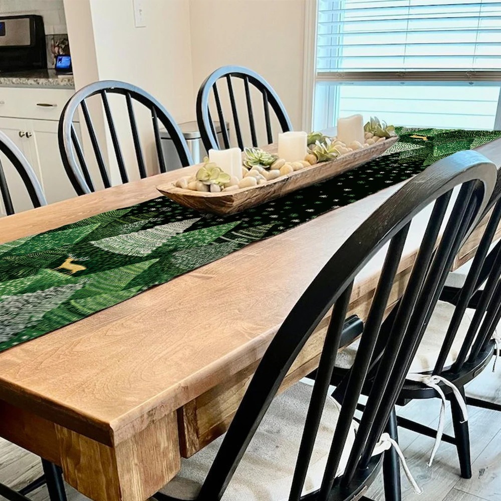 Grön skog jul mönster dekoration bord banner bordsdekoration hem kök restaurang festdekoration