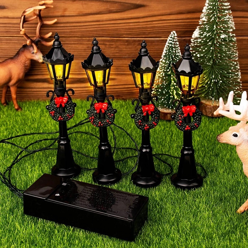 Mini lampadaire de noël à monter soi-même, Mini lampadaire pour maison de poupée, accès au jardin féerique Micro-paysage, 4 pièce/ensemble