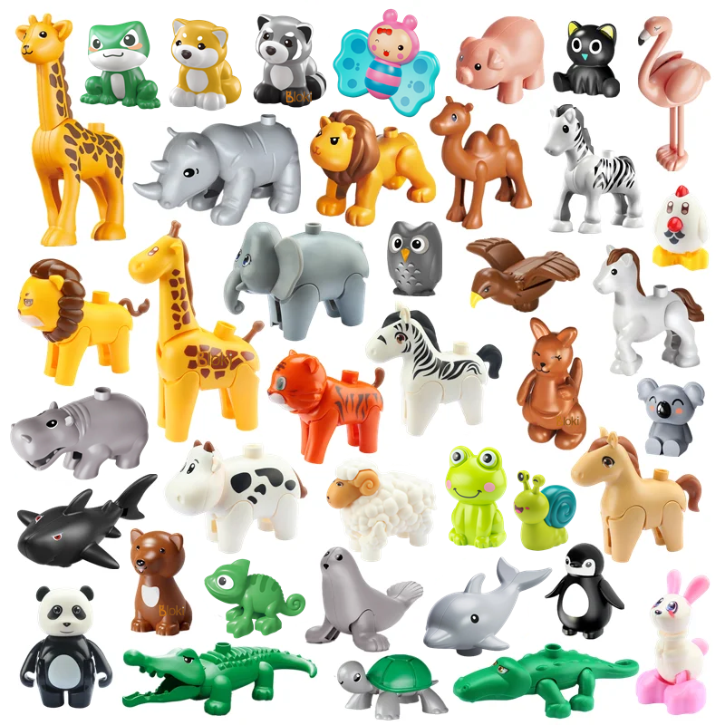 Big Building Blocks Zoo Animal Figure Accessories Frog Snail Dog Comptatible Large Bricks Children Kids Assembly Toys Party