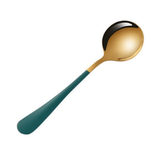 Stainless Steel Spoon Round Head Spoon Japanese Korean Coffee Spoon Household Cake Dessert Spoon: Golden Green Color