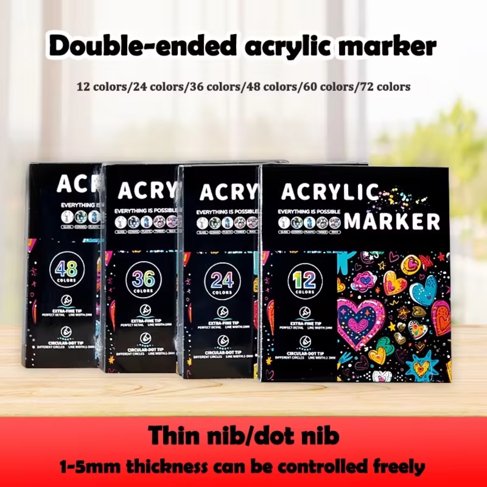 12–72 Farben Acryl-Gouache-Farbstifte, Pinsel-Zeichenmarker-einstellen für professionelle Künstler, freundlicher, Graffiti-Stoffmarker mit zwei Spitzen