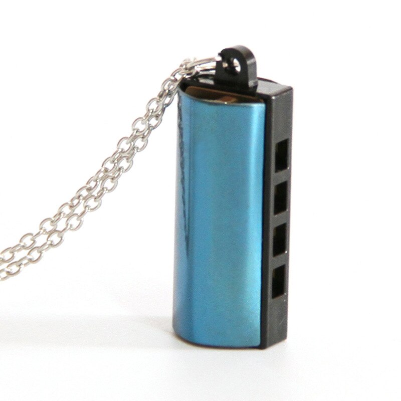 Verdens mindste mundharmonika 4- huls 8 tone mini harmonika halskæde cylindrisk farve afsendt tilfældigt: Blå