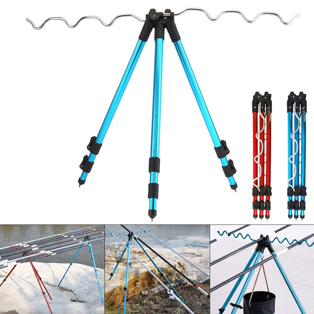 Aluminum Alloy Telescopic 5 / 7 Groove Fishing Rod Holder Portable Collapsible Tripod Stand Sea Fishing Pole Bracket