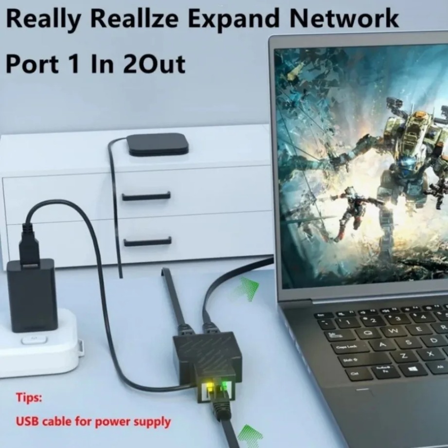 Ethernet Splitter 1 to 2 RJ45 100Mbps Dual Port Ethernet Cable Network Splitter Cable Extender for PC Laptop TV Router computer