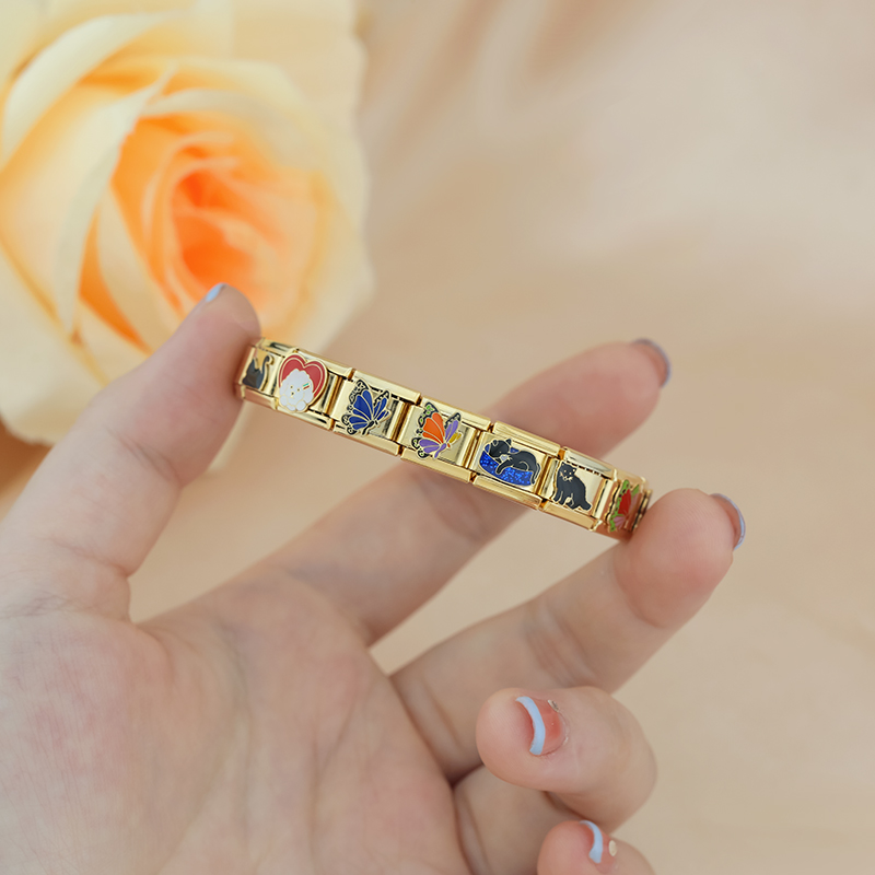 Hapiship Butterfly Cat Golden Italian Charm Links Fit 9mm Stainless Steel Bracelet Jewelry DJ1404-A