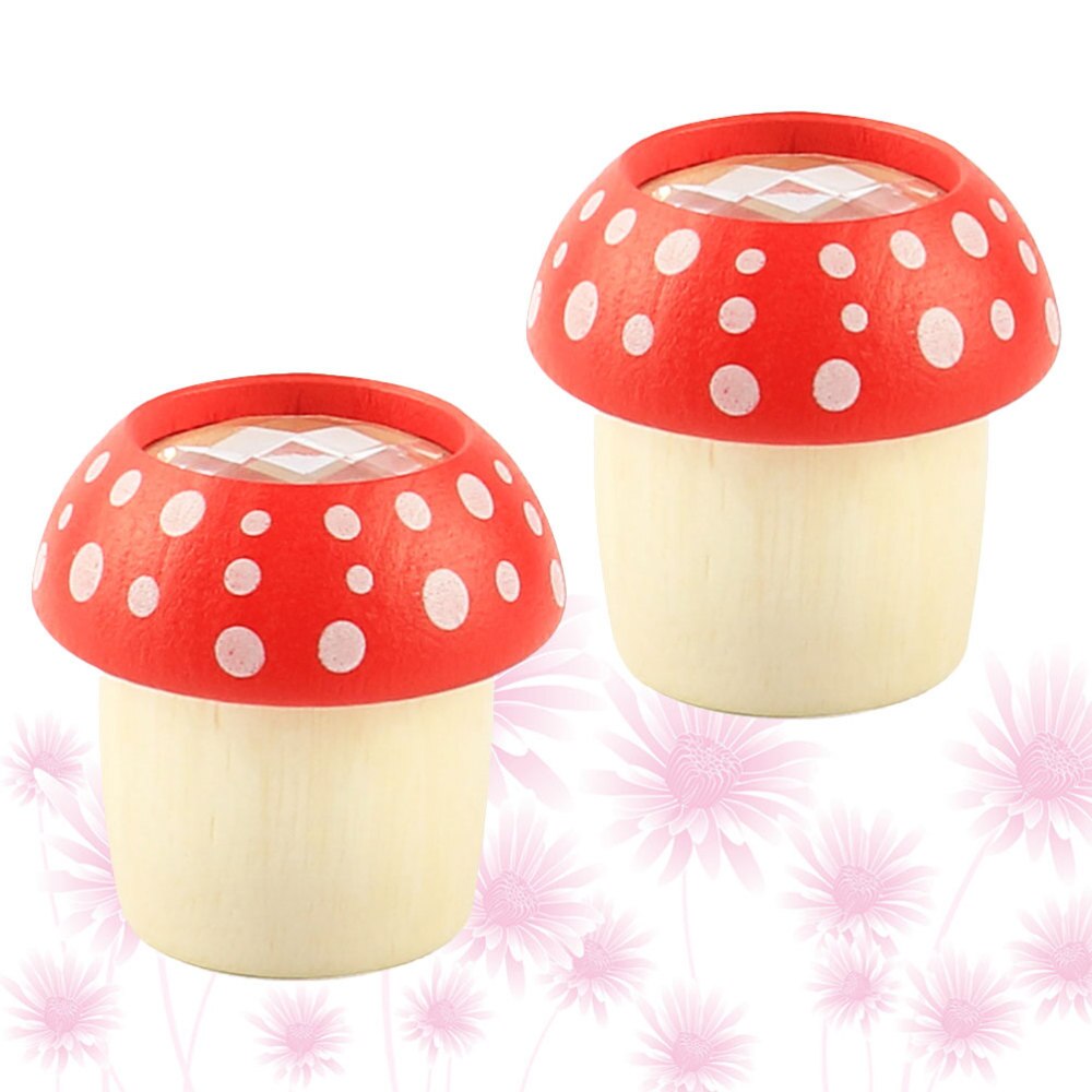 2PCS Kaleidoscopes Wooden Mushroom Polygon Smooth Polished Kaleidoscope Educational Prop (Red)