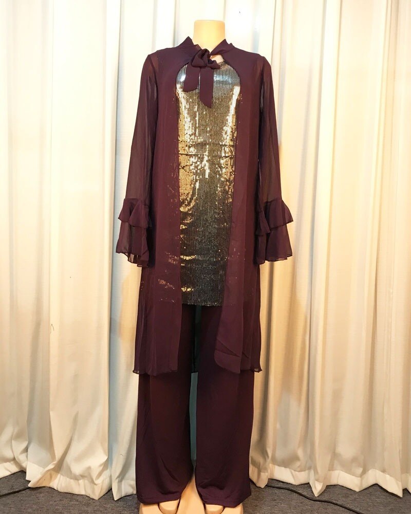 2 Piece Sets African Sets For Women Sequined African Elastic Bazin Baggy Pants Rock Style Dashiki Long Sleeve Famous Suit Lady