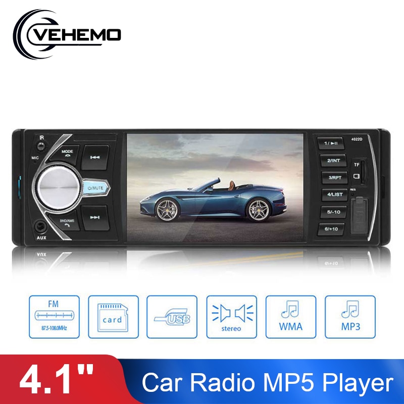 Autoradio 4.1'' Car Radio 1Din Audio Stereo FM Bluetooth Steering Wheel Remote Control Intelligent Dynamic Reverse Camera