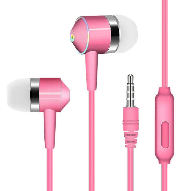 Universal Mobile Phone Headset In-ear Mobile Phone Headset Line Control Subwoofer With Wheat Earphones For iPhone Xiaomi: Pink