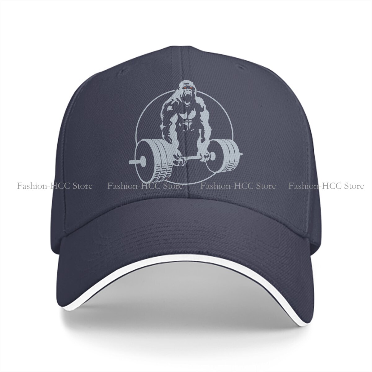Washed Men's Baseball Cap Gym Gorilla Bodybuilding Fitness Trucker Snapback Caps Dad Hat Animal Weightlifting: Navy Blue