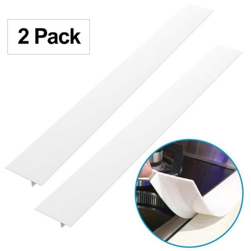 2pcs Kitchen Silicone Gap Covers Sealing Strips Heat Resistant Stove Counter Gap Cover Long Gap FillerA2: White