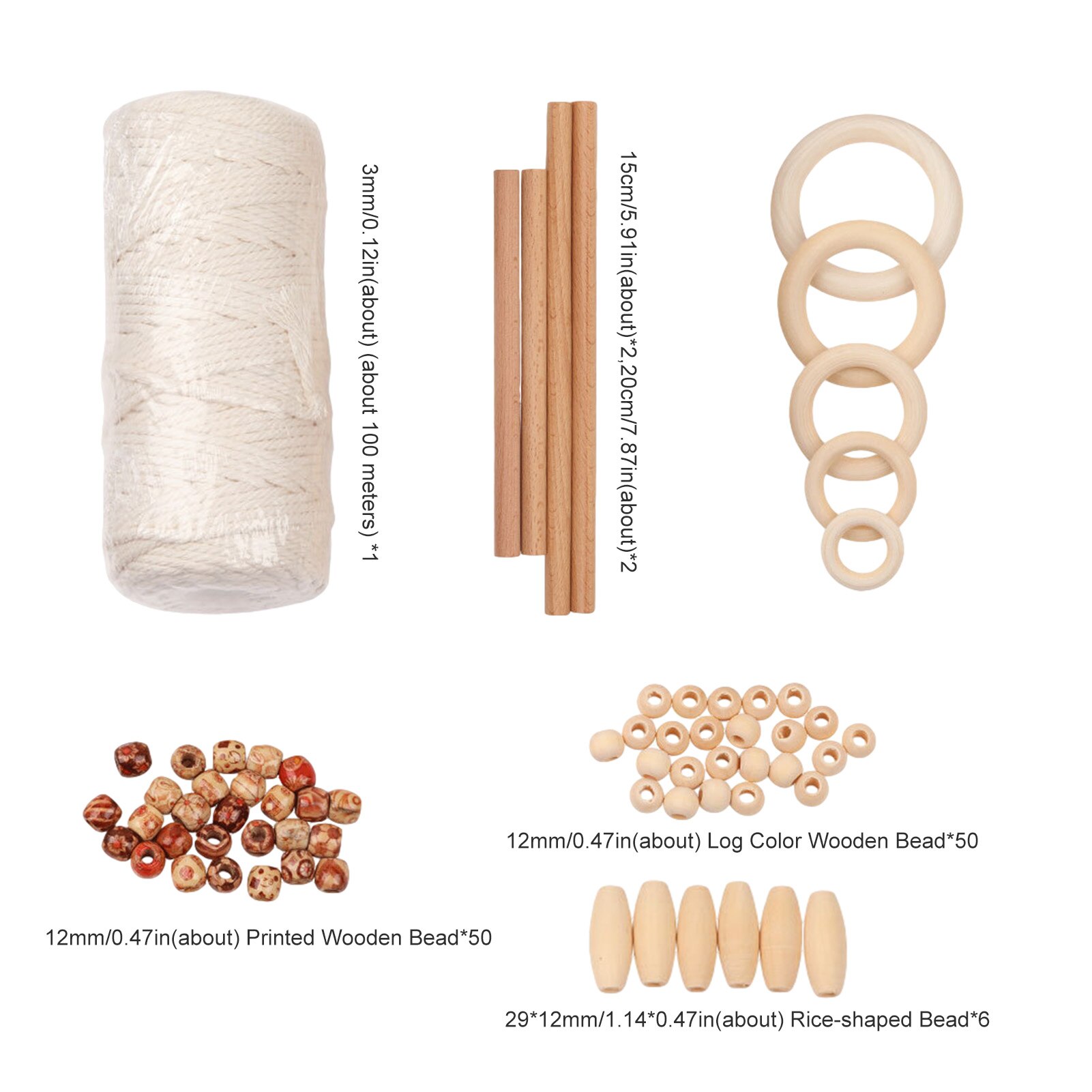 DIY Macrame Cord Natural Cotton Rope with Wood Ring Wood Stick Braided Cord Teether Macrame Kit Wall Hanging Plant Hanger