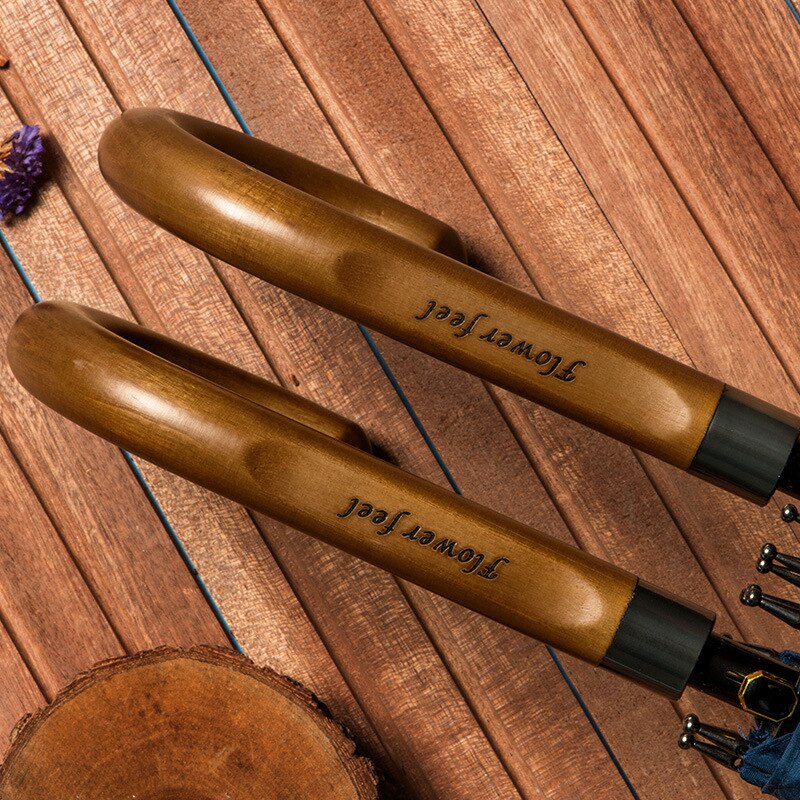 Super stor dobbelt par paraply klassisk træ håndtag lige paraply 8- ben semi-automatisk retro paraply