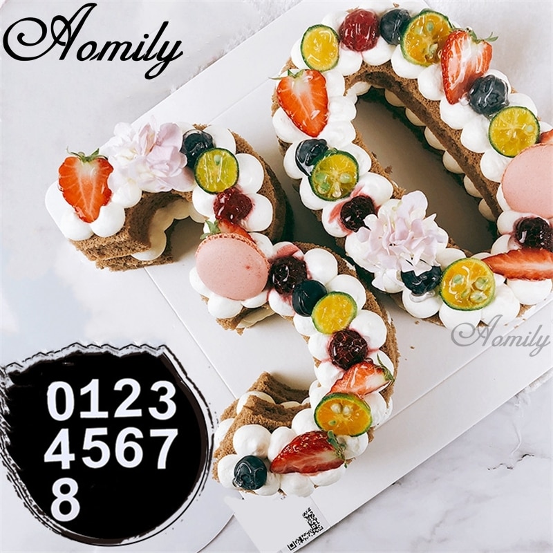 Aomily-Molde de tarta de cumpleaños con forma de número de 0 a 8, molde de tarta de 6/8/10 pulgadas de grado alimenticio para mascotas, varios moldes para hornear tartas